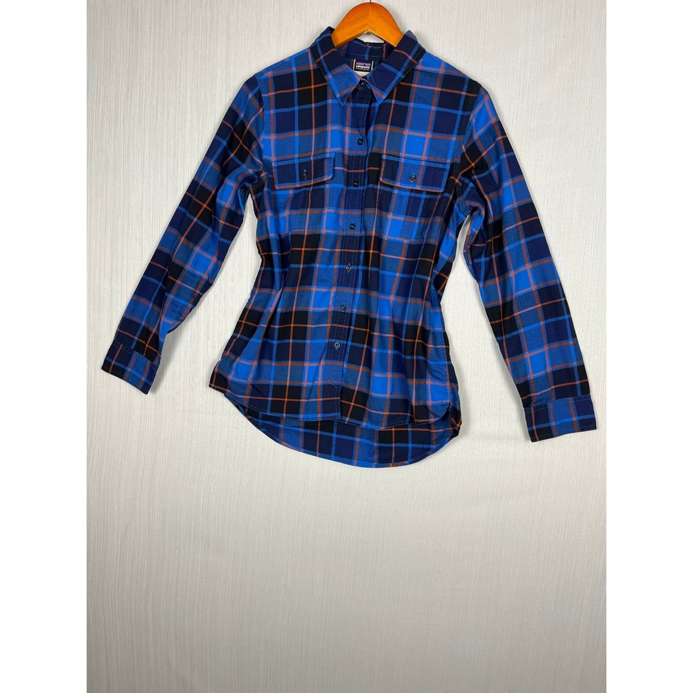 Patagonia Flannel Button Down Women 10‎ Blue Plaid Organic Cotton Gorpcore